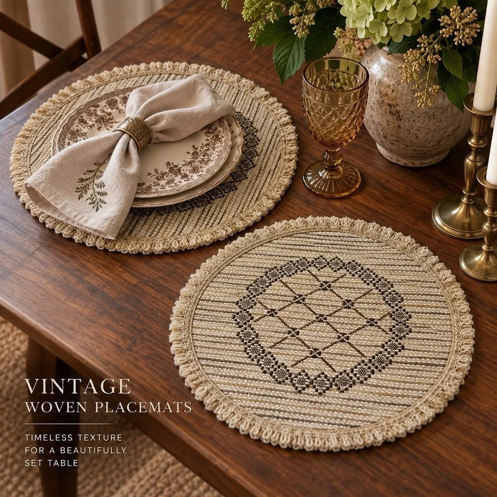 Vintage Woven Tapestry Placemats Set 2 Round 13